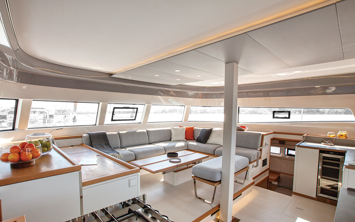 Excess-15-CNB-Sea-Trial-multihull-yacht-test-saloon-credit-Christophe-Launay