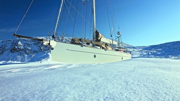 High latitudes yacht Tranquillo in thick ice