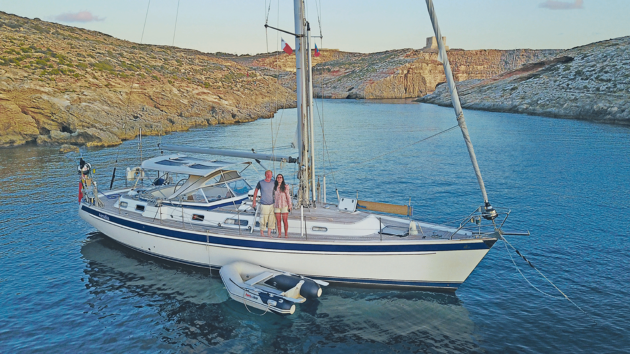 NoForeignLand founders Steve and Helena Neal live aboard their Hallberg-Rassy 43 Amalia