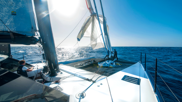 View of the bow on a catamaran